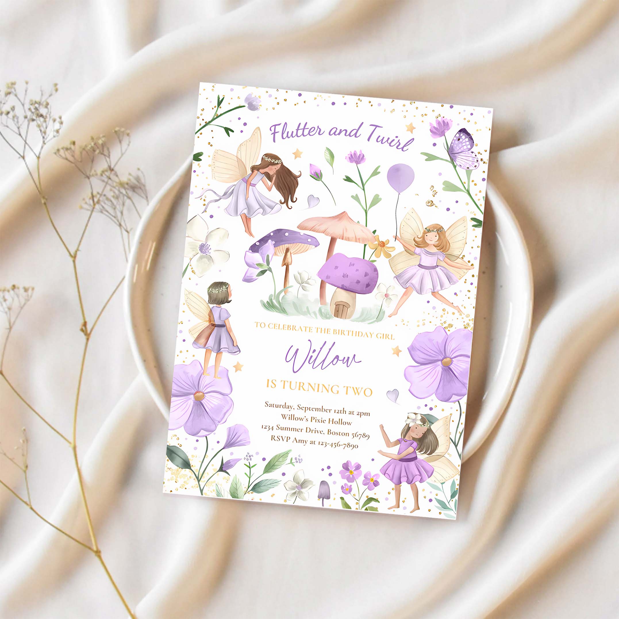 Editable Fairy Birthday Invitation Whimsical Enchanted Pixie Fairy Party Magical Floral Fairy Princess Party