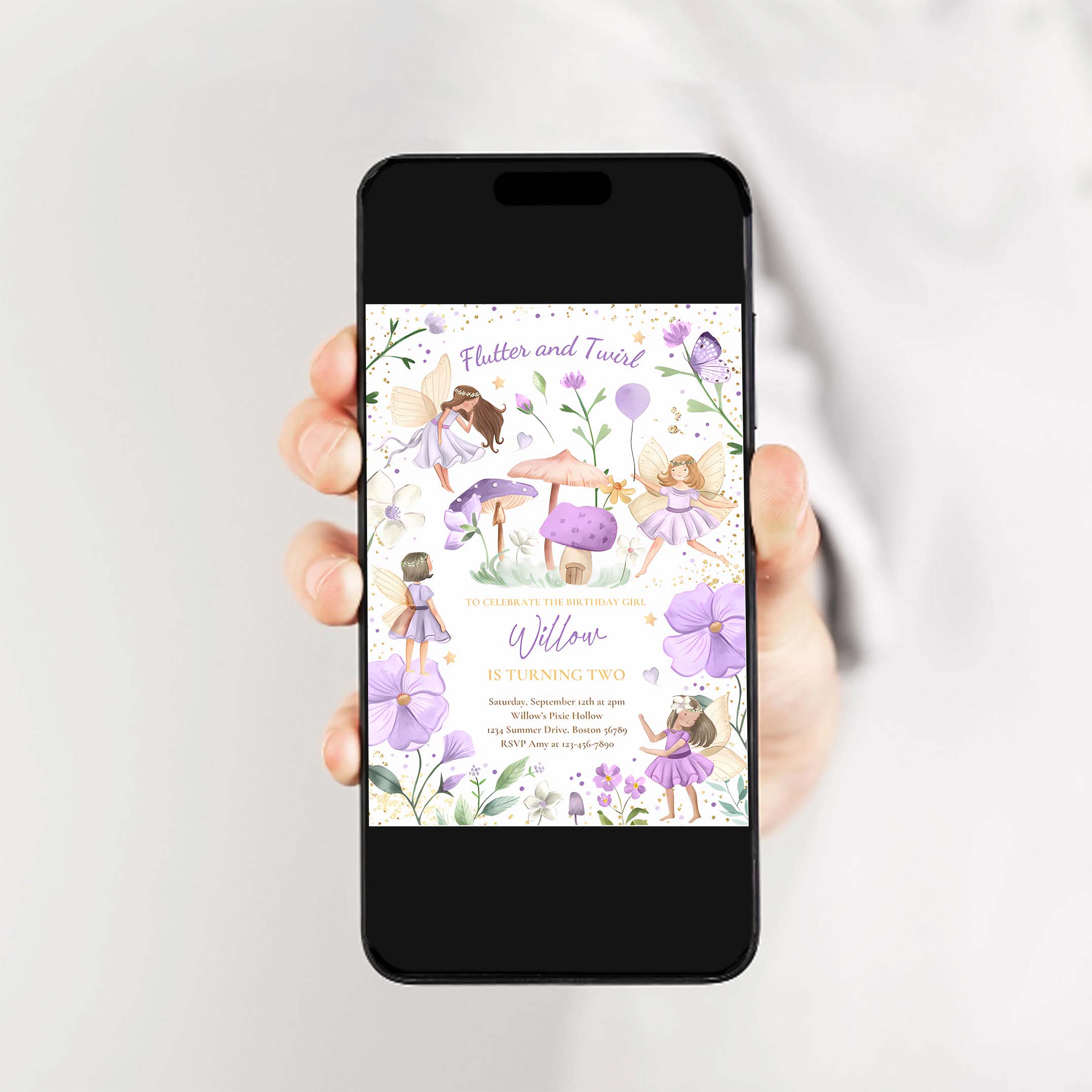 Editable Fairy Birthday Invitation Whimsical Enchanted Pixie Fairy Party Magical Floral Fairy Princess Party