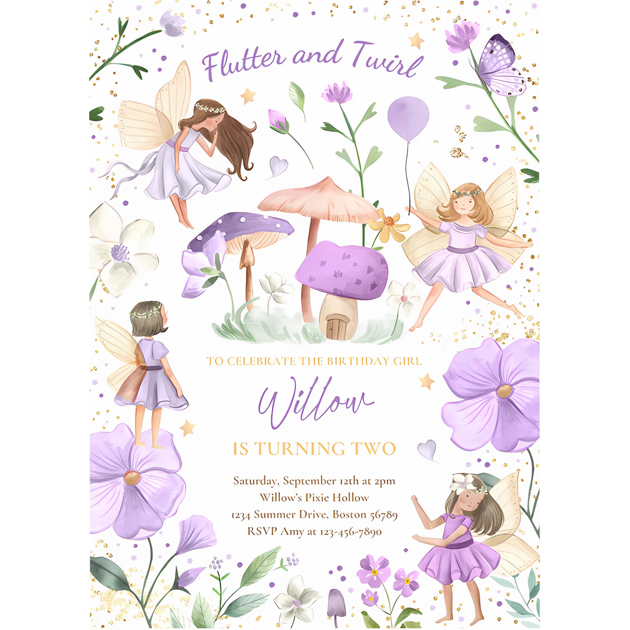 Editable Fairy Birthday Invitation Whimsical Enchanted Pixie Fairy Party Magical Floral Fairy Princess Party