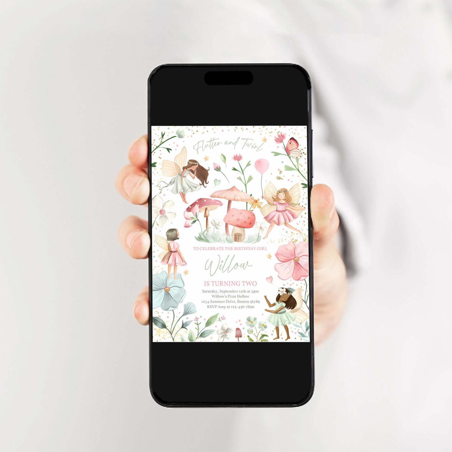 Editable fairy birthday invitation whimsical enchanted pixie fairy party magical floral fairy princess party instant download editable ft 2