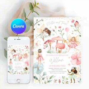 Fairy Invitation, Whimsical Enchanted Pixie Fairy Party, Magical Floral Fairy Princess Party Invitation