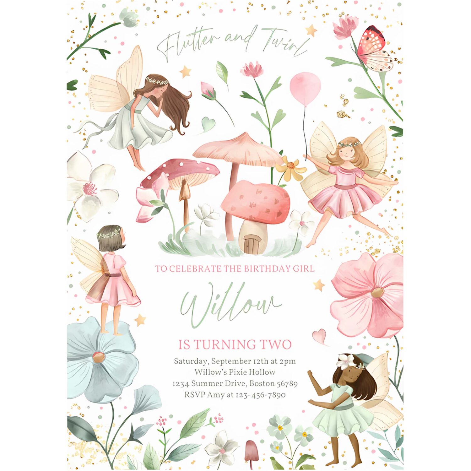 Editable fairy birthday invitation whimsical enchanted pixie fairy party magical floral fairy princess party instant download editable ft 4