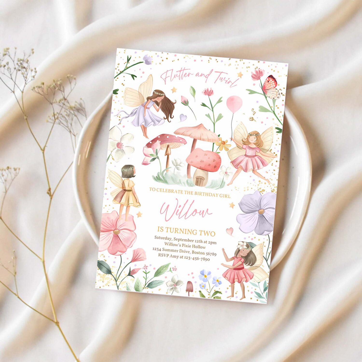 Editable fairy birthday invitation whimsical enchanted pixie fairy party magical floral fairy princess party instant download editable sf 1