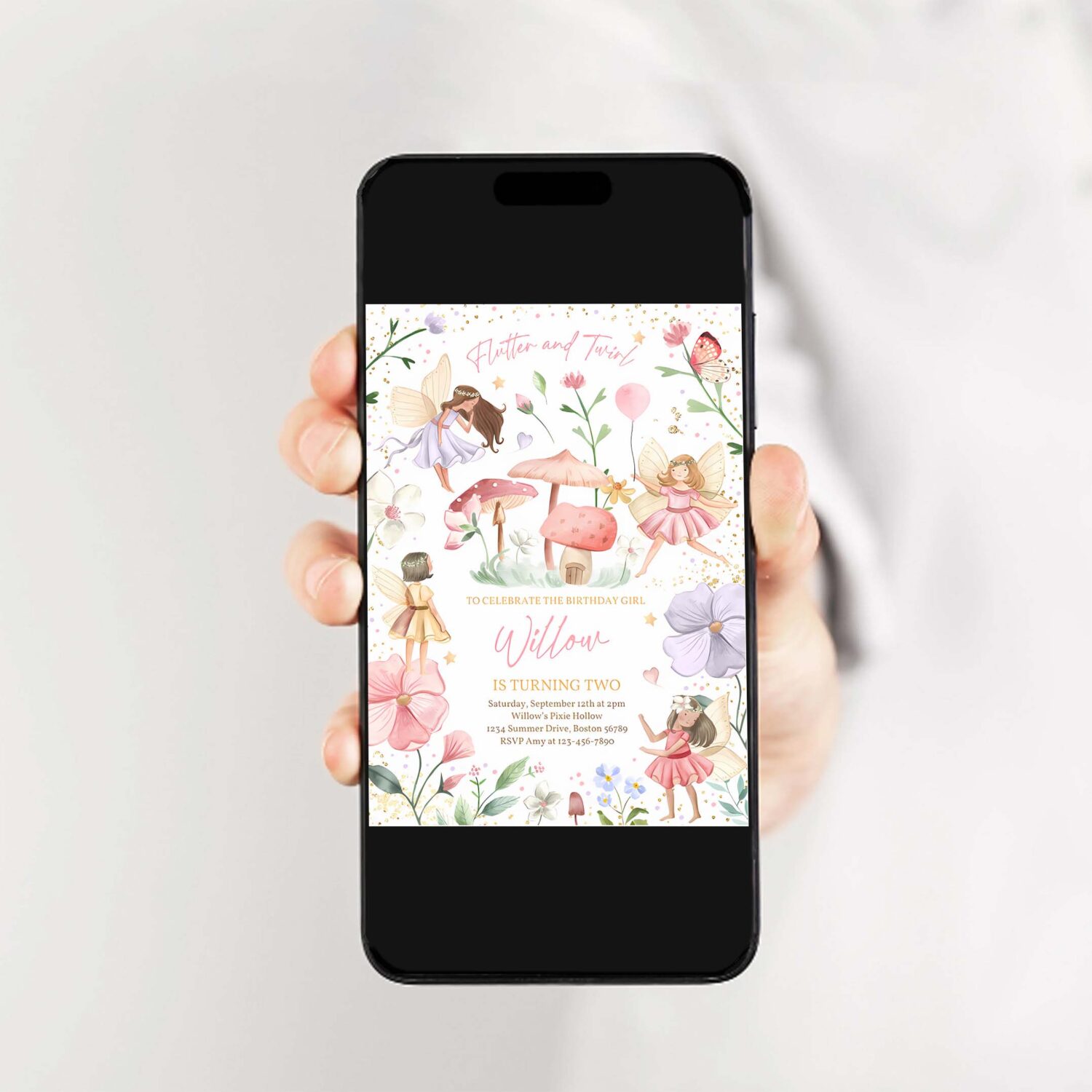 Editable fairy birthday invitation whimsical enchanted pixie fairy party magical floral fairy princess party instant download editable sf 2