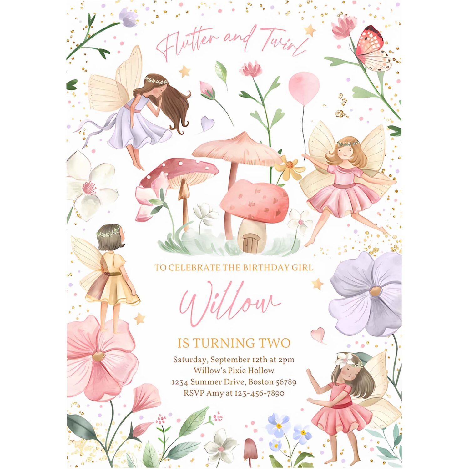 Editable fairy birthday invitation whimsical enchanted pixie fairy party magical floral fairy princess party instant download editable sf 4