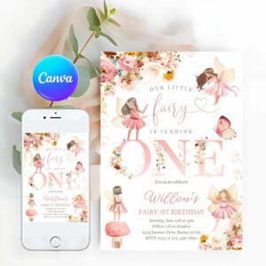 Fairy Invitation, Whimsical Wildflower Fairy 1st Birthday, Magical Floral Fairy Garden Birthday Invitation