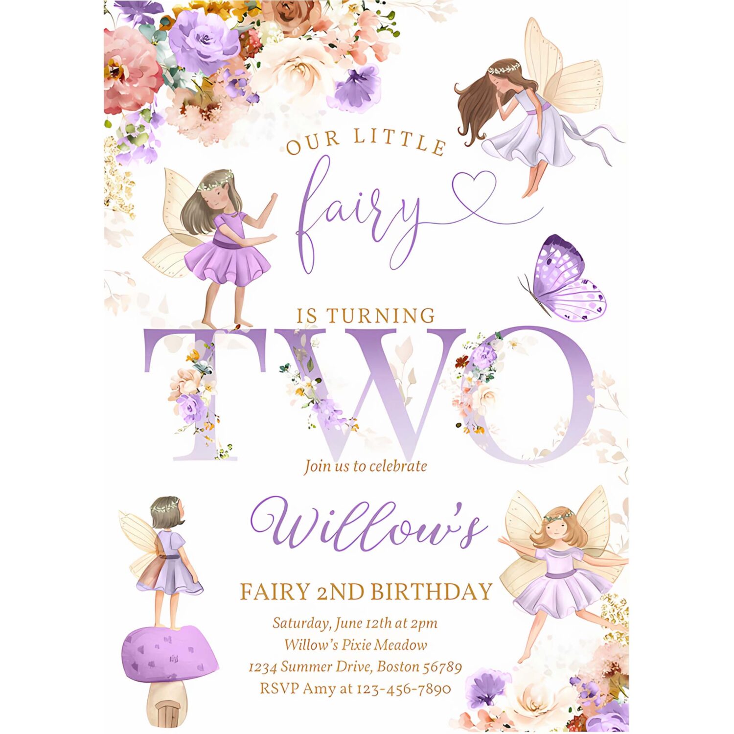 Editable fairy birthday invitation whimsical wildflower fairy 2nd birthday magical floral fairy garden birthday instant download editable wf 4