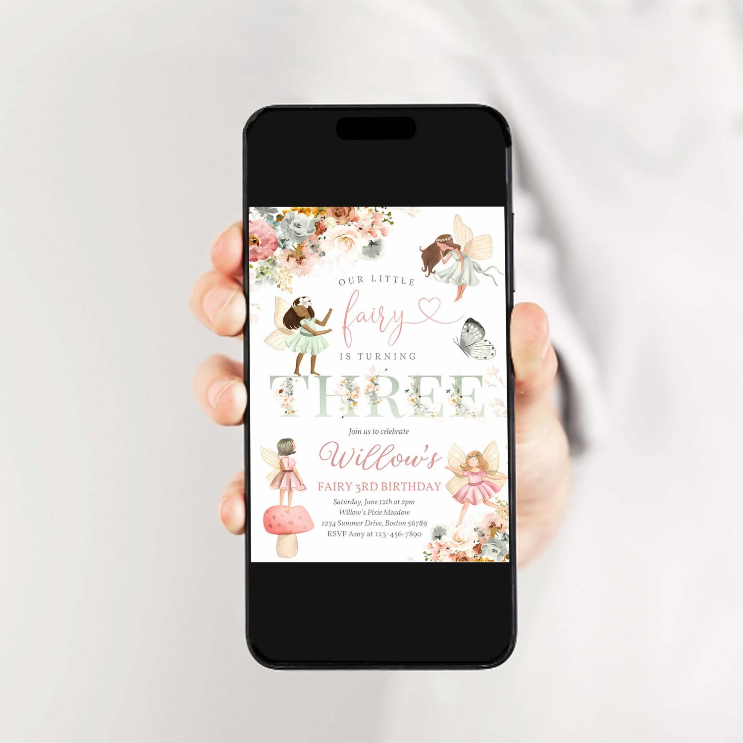 Editable fairy birthday invitation whimsical wildflower fairy 3rd birthday magical floral fairy garden birthday instant download editable wf 2