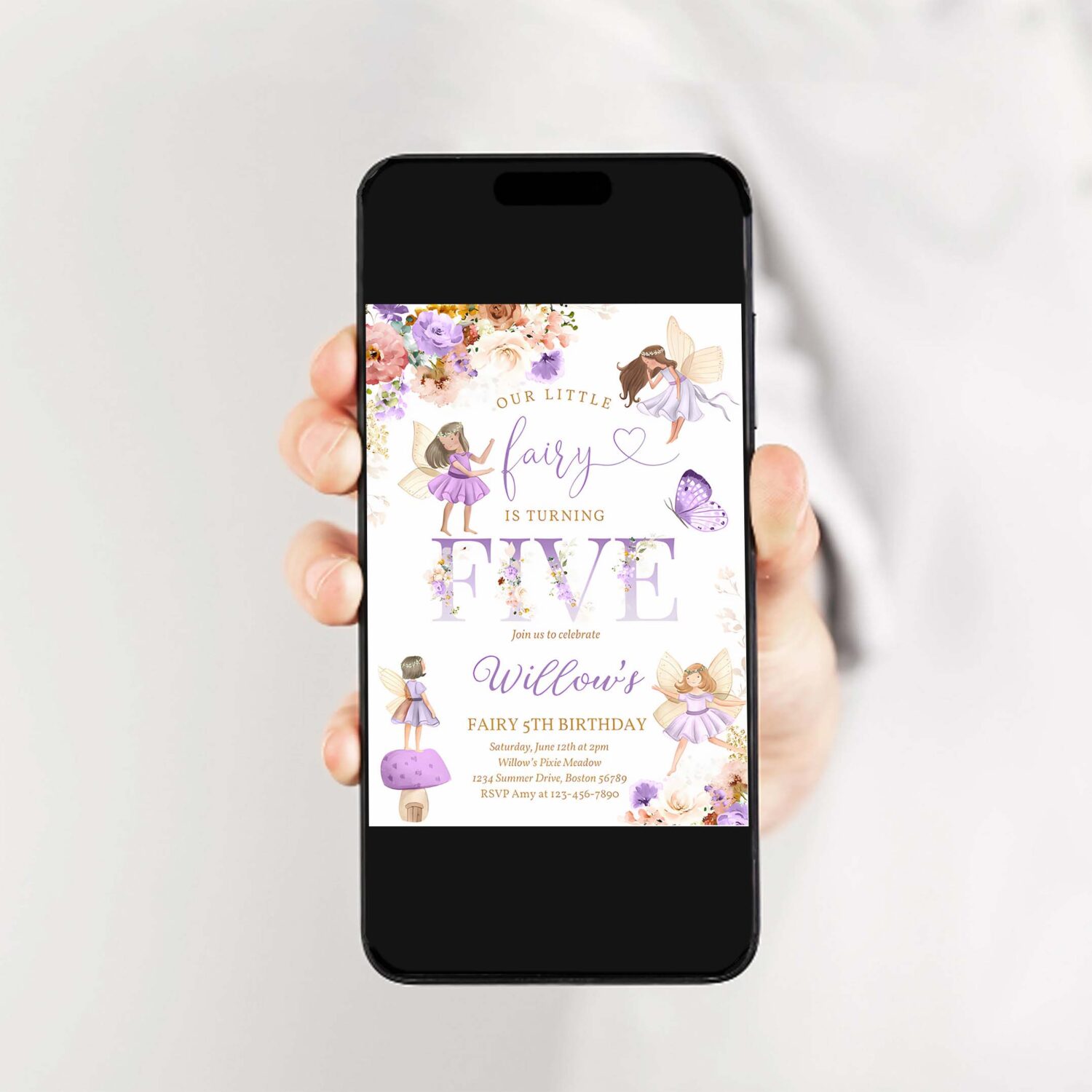 Editable fairy birthday invitation whimsical wildflower fairy 5th birthday magical floral fairy garden birthday instant download editable wf 2