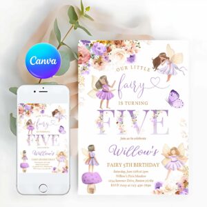 Fairy Invitation, Whimsical Wildflower Fairy 5th Birthday, Magical Floral Fairy Garden Birthday Invitation