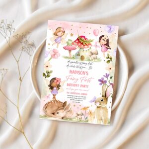 Editable fairy birthday invite whimsical enchanted pixie fairy party floral fairy invitation girl download printable template corjl 0438 1