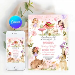 Fairy Invitation, Fairy Birthday, Invite, Whimsical Enchanted Pixie Fairy Party, Floral Fairy Invitation, Girl Invitation
