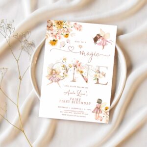 Editable fairy magic one birthday invitation butterfly magical wildflower garden fairy fairy birthday invite 1