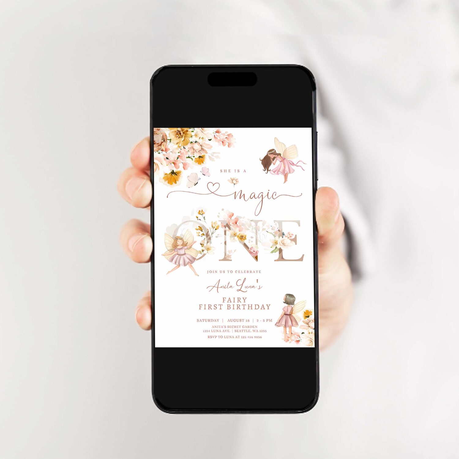 Editable fairy magic one birthday invitation butterfly magical wildflower garden fairy fairy birthday invite 2