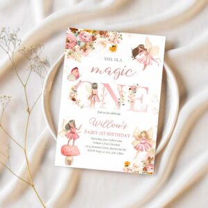 Editable fairy magic one birthday invitation whimsical wildflower fairy 1st birthday magical floral fairy garden party instant download wf 1