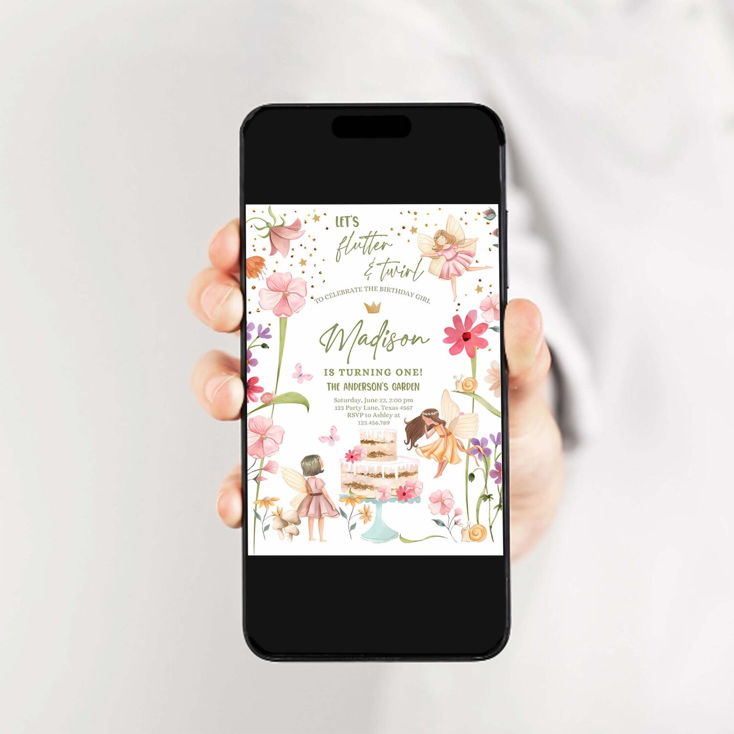 Editable fairy princess birthday invitation girl pink floral fairy party whimsical garden download printable template corjl digital 0406 2