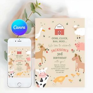 Farm Animal Invitation, Farm Animals Birthday Invitation