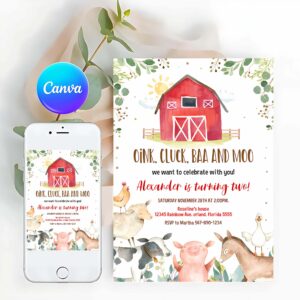 Farm Animal Invitation, Farm Birthday Invitation, Boy Barn Party Invitation, Farm Animals Barnyard Boy Invitation