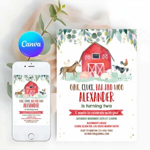 Farm Animal Invitation, Farm Birthday Invitation, Boy Barn Party Invitation, Farm Animals Barnyard Invitation