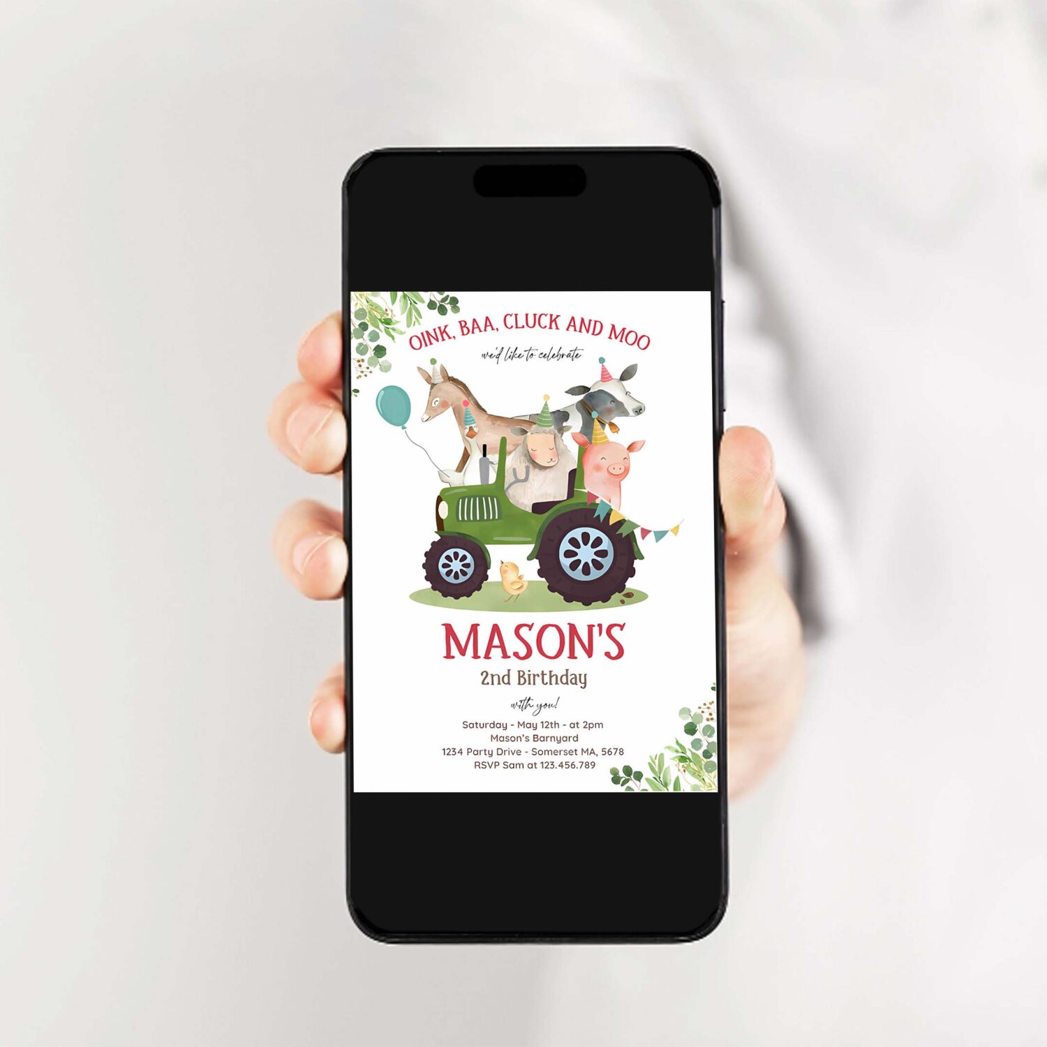 Editable farm birthday invitation boy farm animals birthday invitation boy barnyard birthday party green tractor party 2