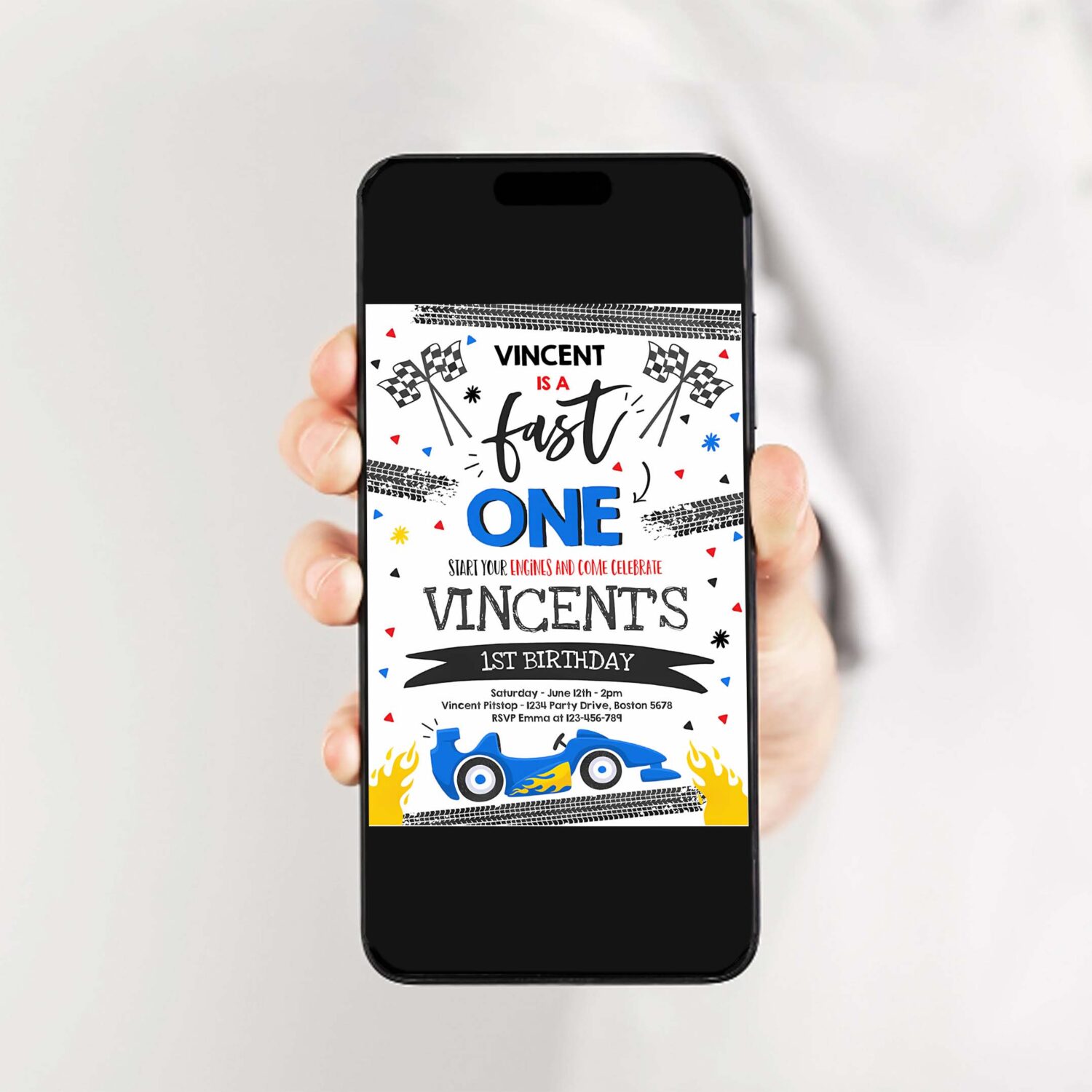 Editable fast one 1st birthday invitation fast one boy race car 1st birthday party invite fast one blue race car party 2