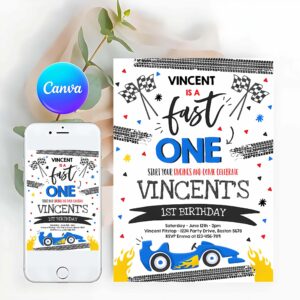Fast One Invitation, Fast One 1st Birthday, Birthday Invitation