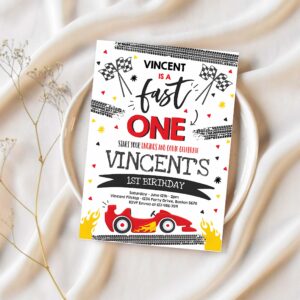 Editable fast one 1st birthday invitation fast one boy race car 1st birthday party invite fast one red race car party 1