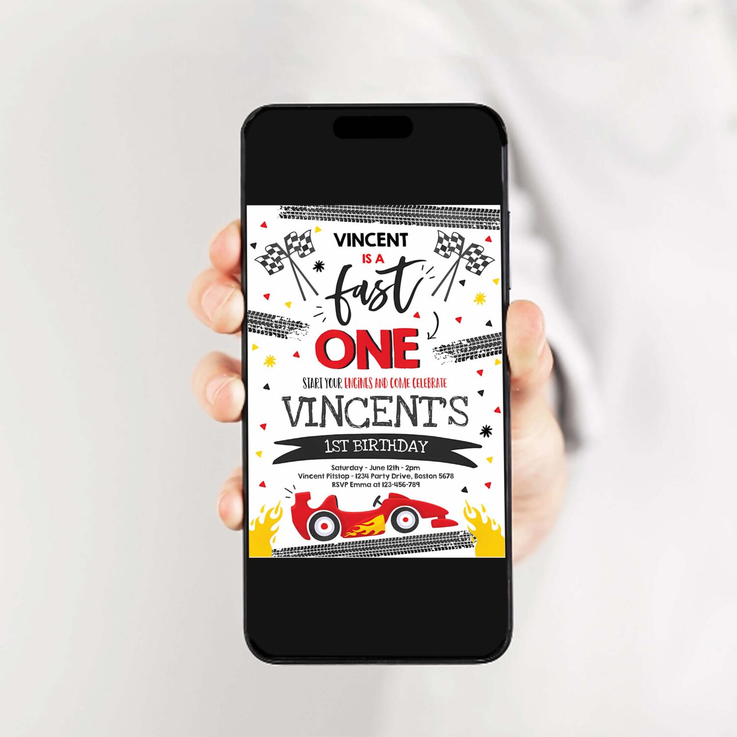 Editable fast one 1st birthday invitation fast one boy race car 1st birthday party invite fast one red race car party 2