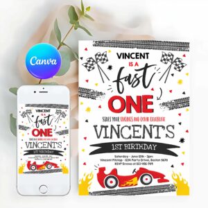 Fast One Invitation, Fast One 1st Birthday, Birthday Invitation