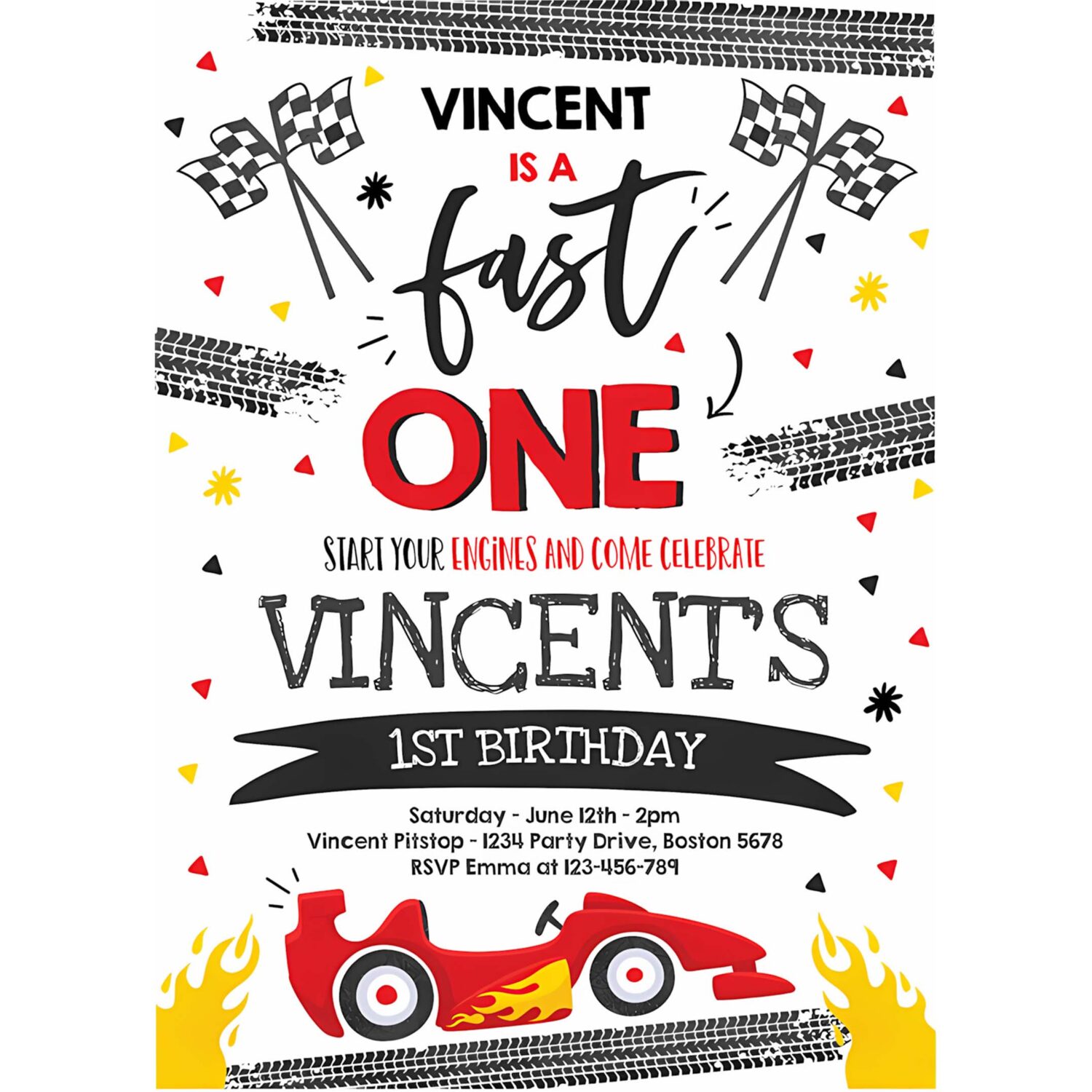 Editable fast one 1st birthday invitation fast one boy race car 1st birthday party invite fast one red race car party 4