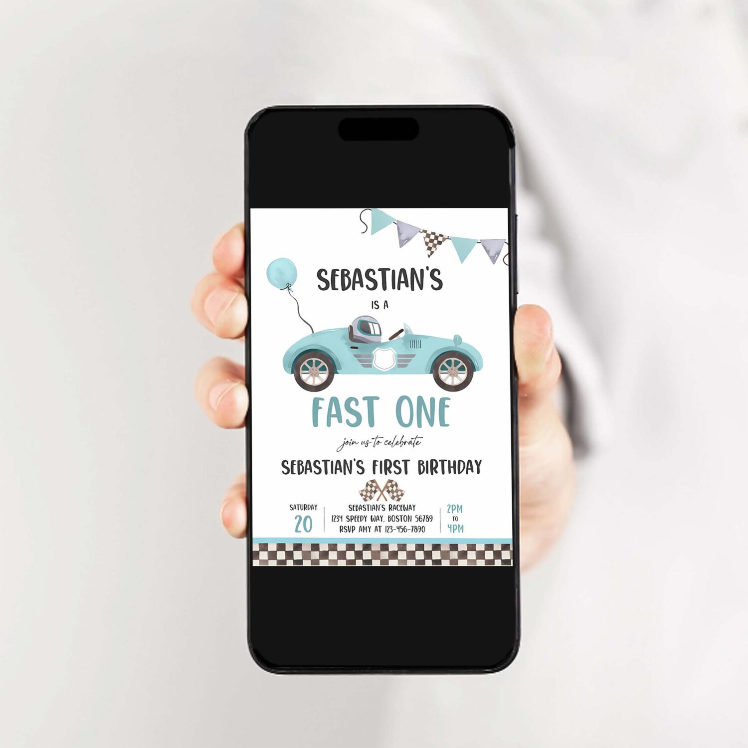 Editable fast one race car 1st birthday invitation race car fast one birthday boy vintage blue race car 1st birthday 2