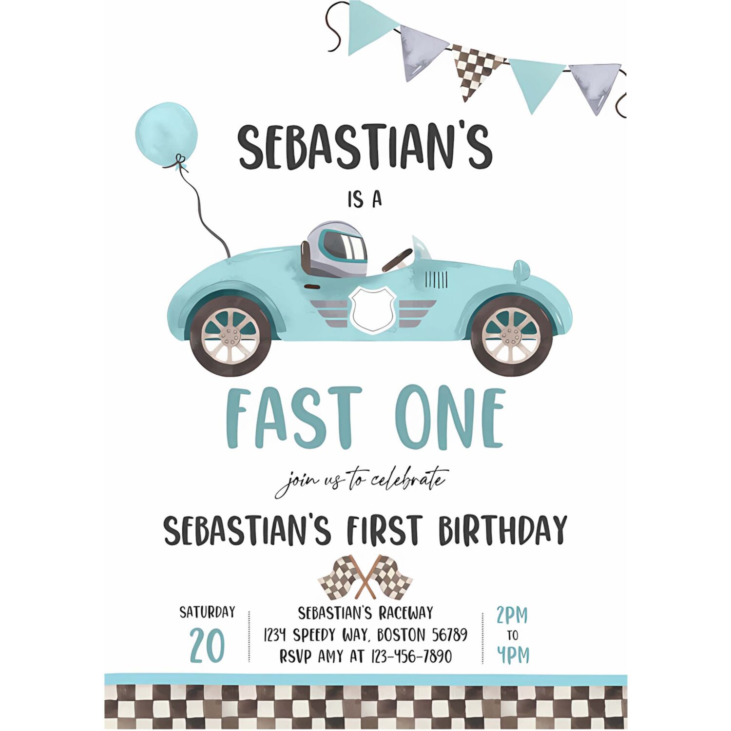 Editable fast one race car 1st birthday invitation race car fast one birthday boy vintage blue race car 1st birthday 4
