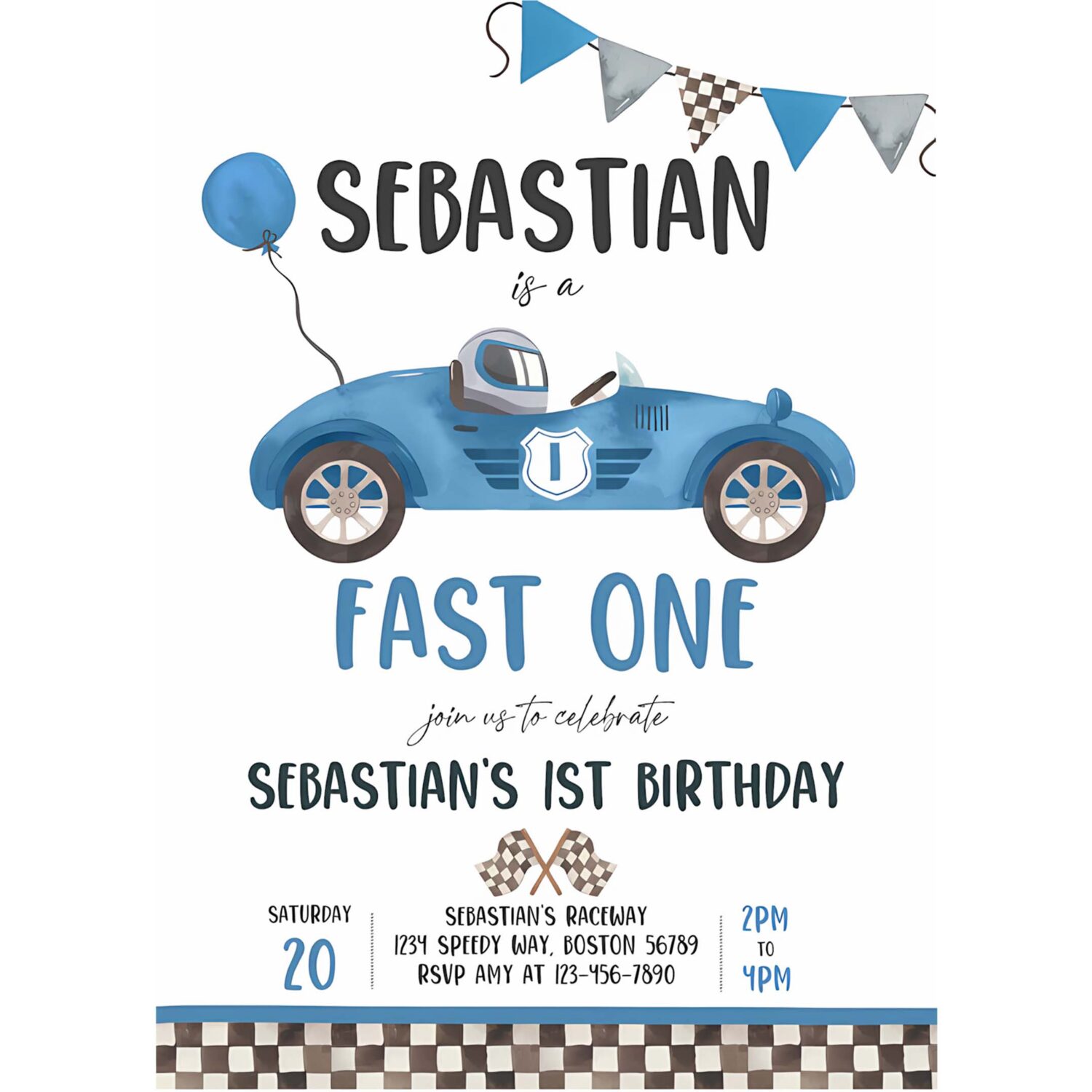 Editable fast one race car 1st birthday invitation race car fast one birthday boy vintage green race car 1st birthday instant download db5 4