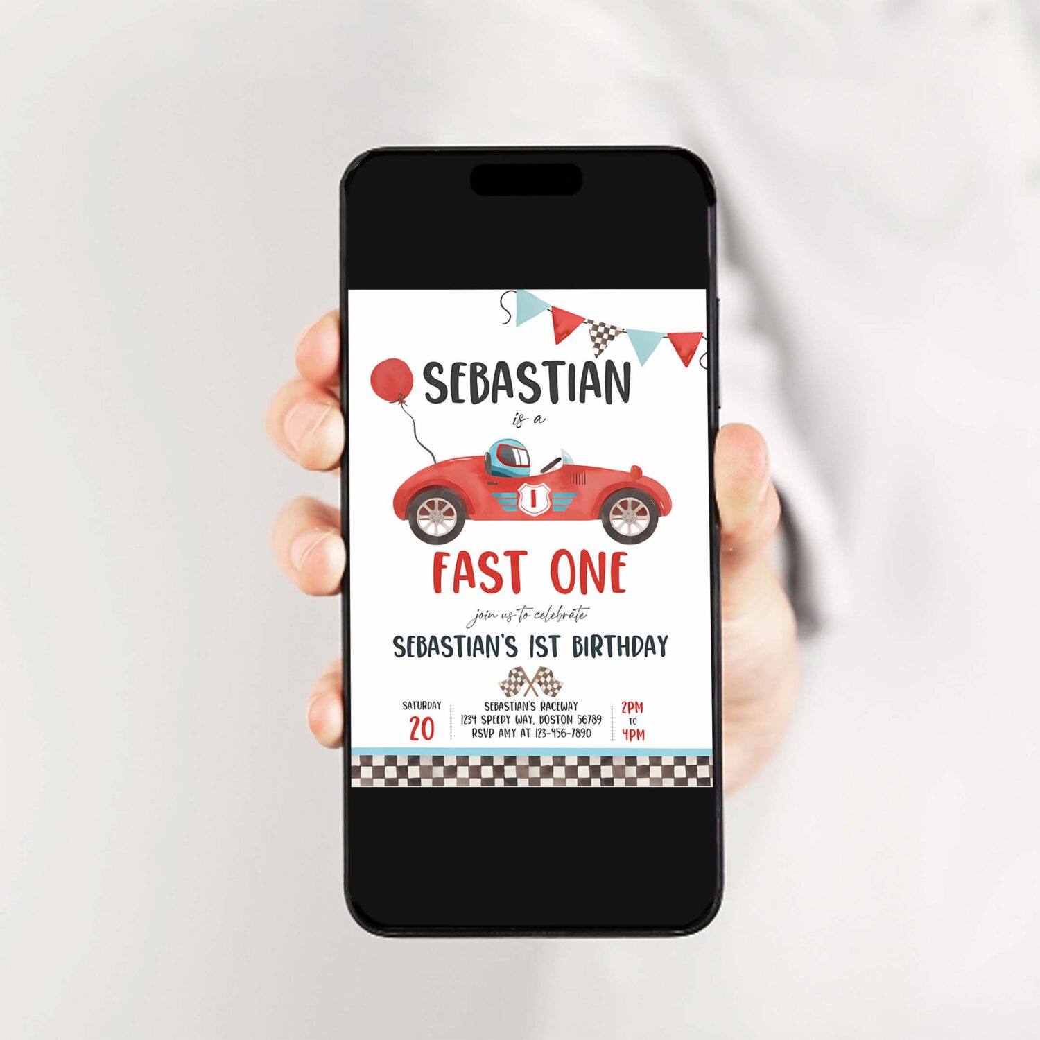 Editable fast one race car 1st birthday invitation race car fast one birthday boy vintage red race car 1st birthday instant download vr 2