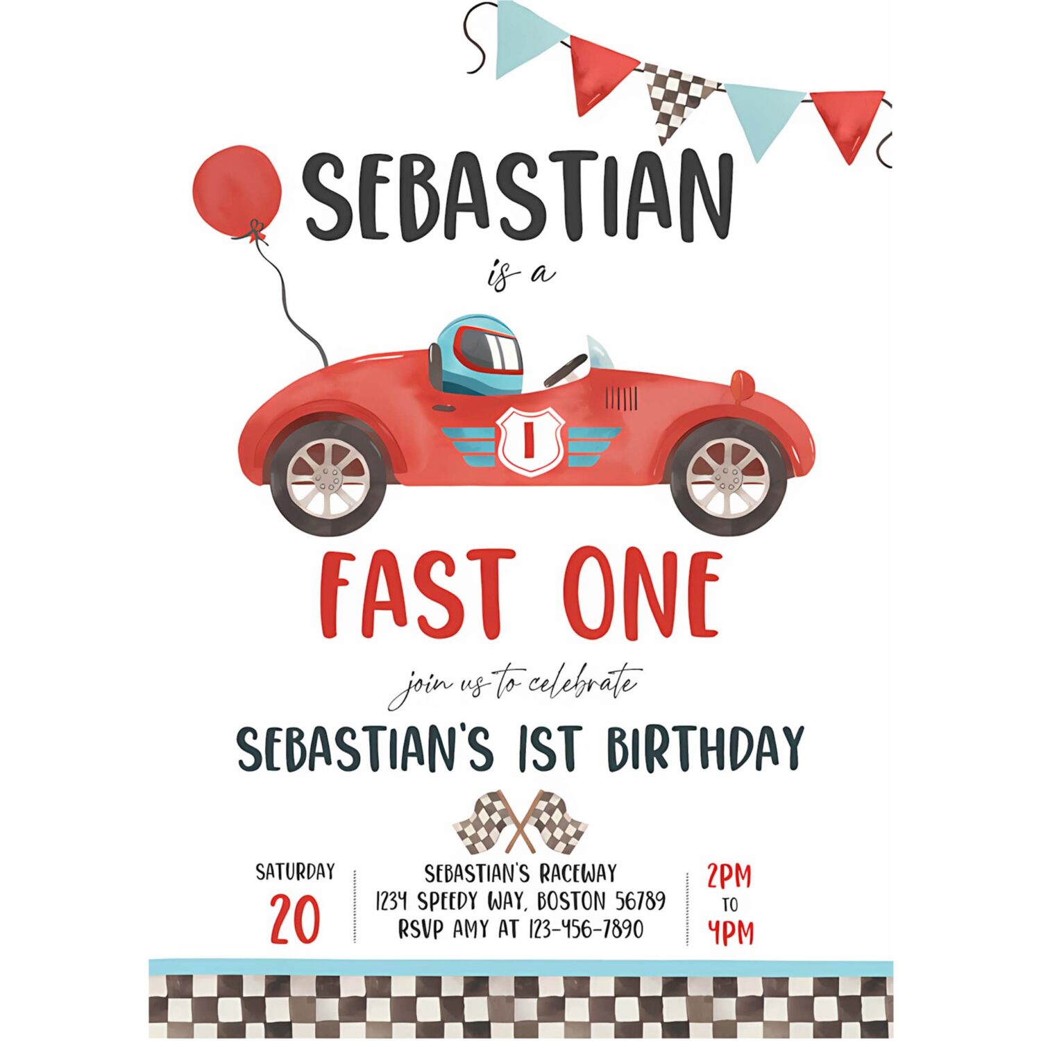 Editable fast one race car 1st birthday invitation race car fast one birthday boy vintage red race car 1st birthday instant download vr 4
