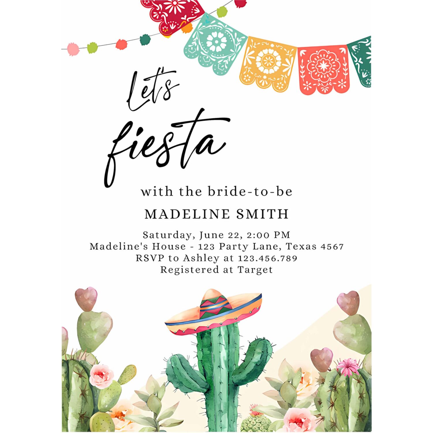 Editable fiesta bridal shower invitation couples shower mexican cactus succulent desert floral printable invitation template corjl 0404 4