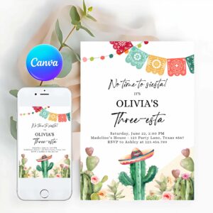 Three esta Invitation, Three-esta Birthday, Mexican Cactus Fiesta Invitation