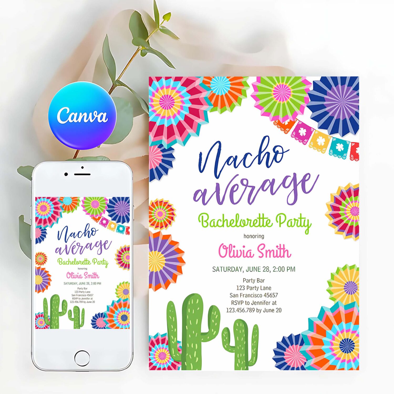 Editable fiesta nacho average bachelorette party invitation cactus mexican bridal shower digital download corjl template printable 0236