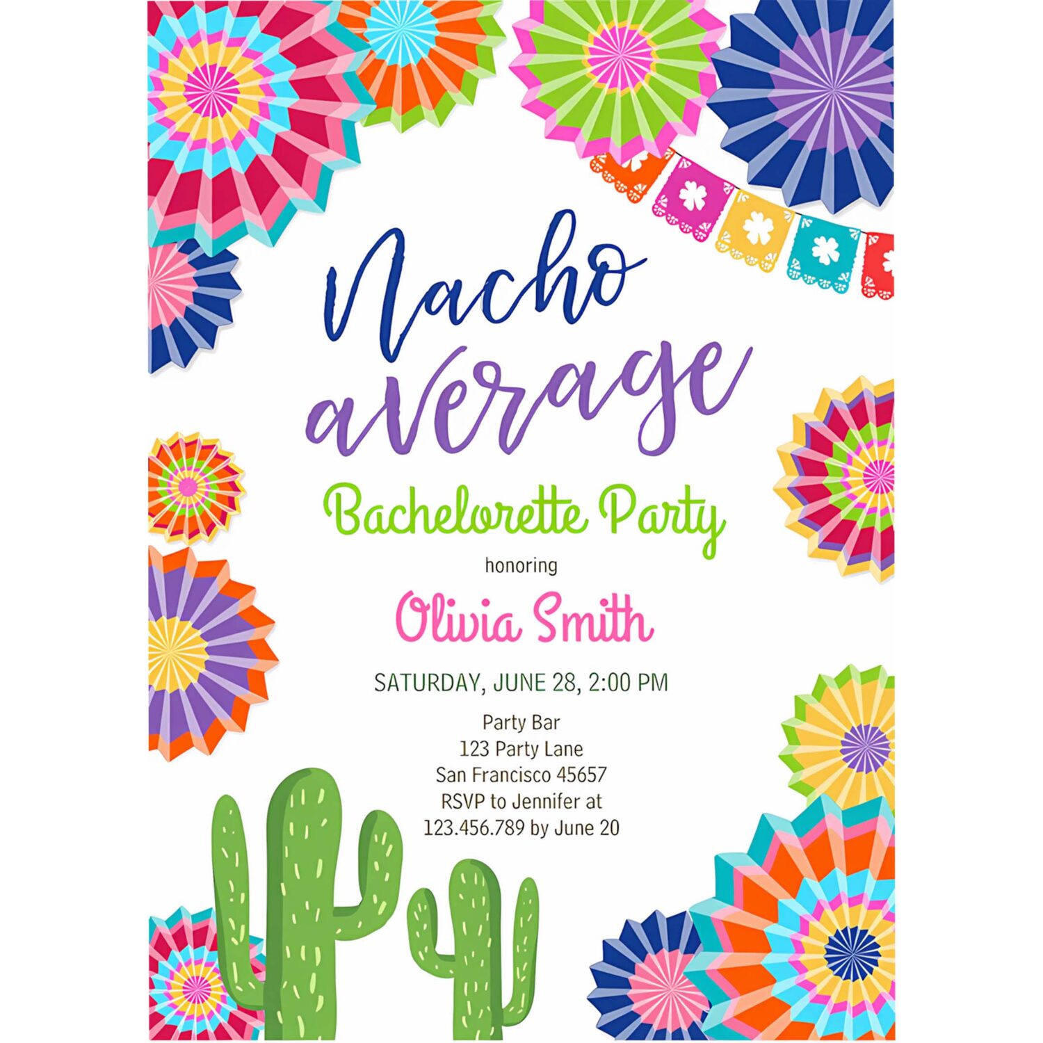 Editable fiesta nacho average bachelorette party invitation cactus mexican bridal shower digital download corjl template printable 0236 4