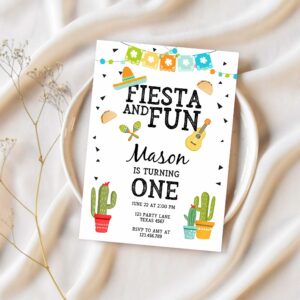 Editable fiesta and fun birthday invitation boy first fiesta cactus sombrero blue instant download printable invitation template corjl 0161 1