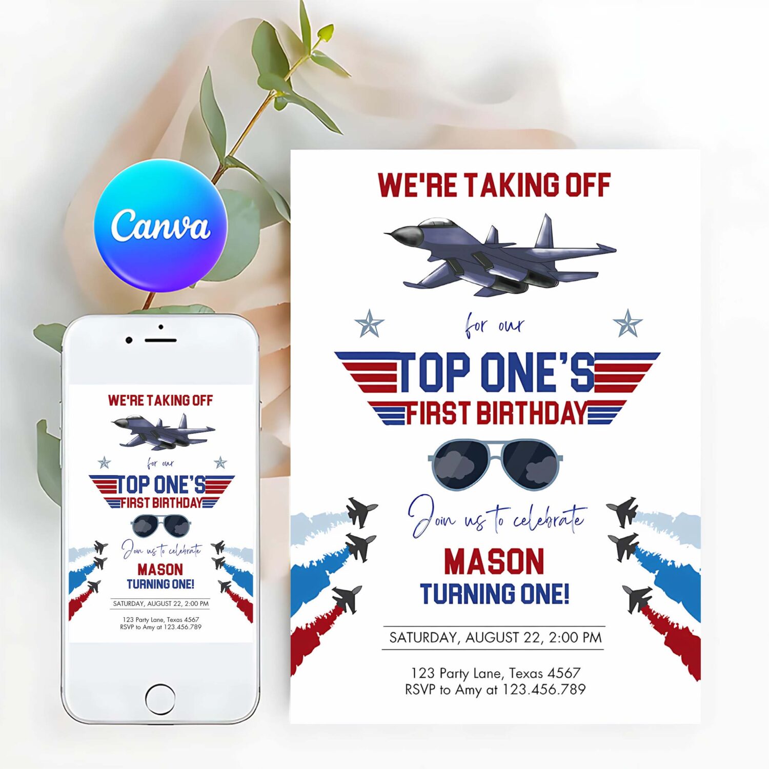 Editable fighter pilot birthday invitation fighter jet pilot 1st one boy military jet instant download printable corjl template 0469