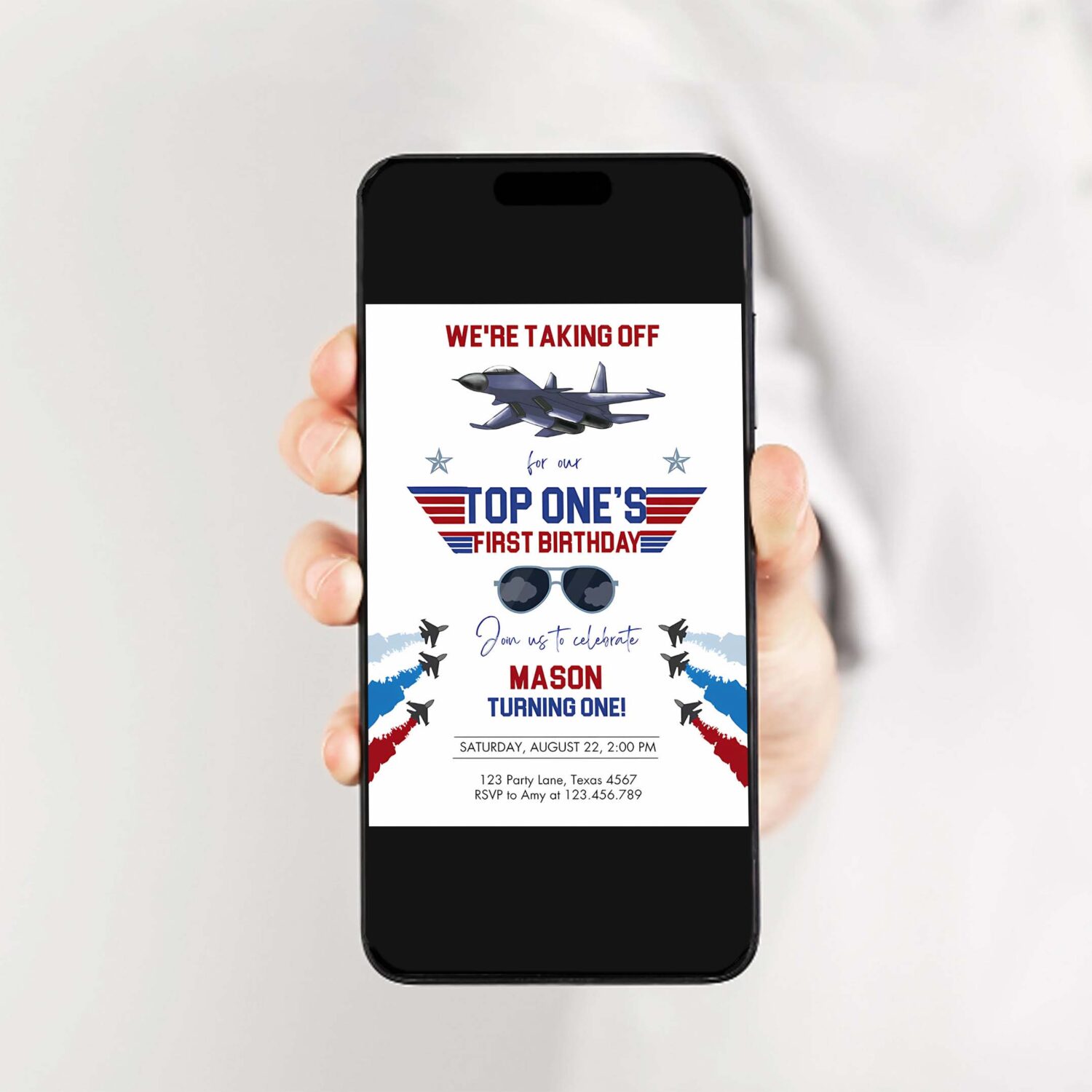 Editable fighter pilot birthday invitation fighter jet pilot 1st one boy military jet instant download printable corjl template 0469 2