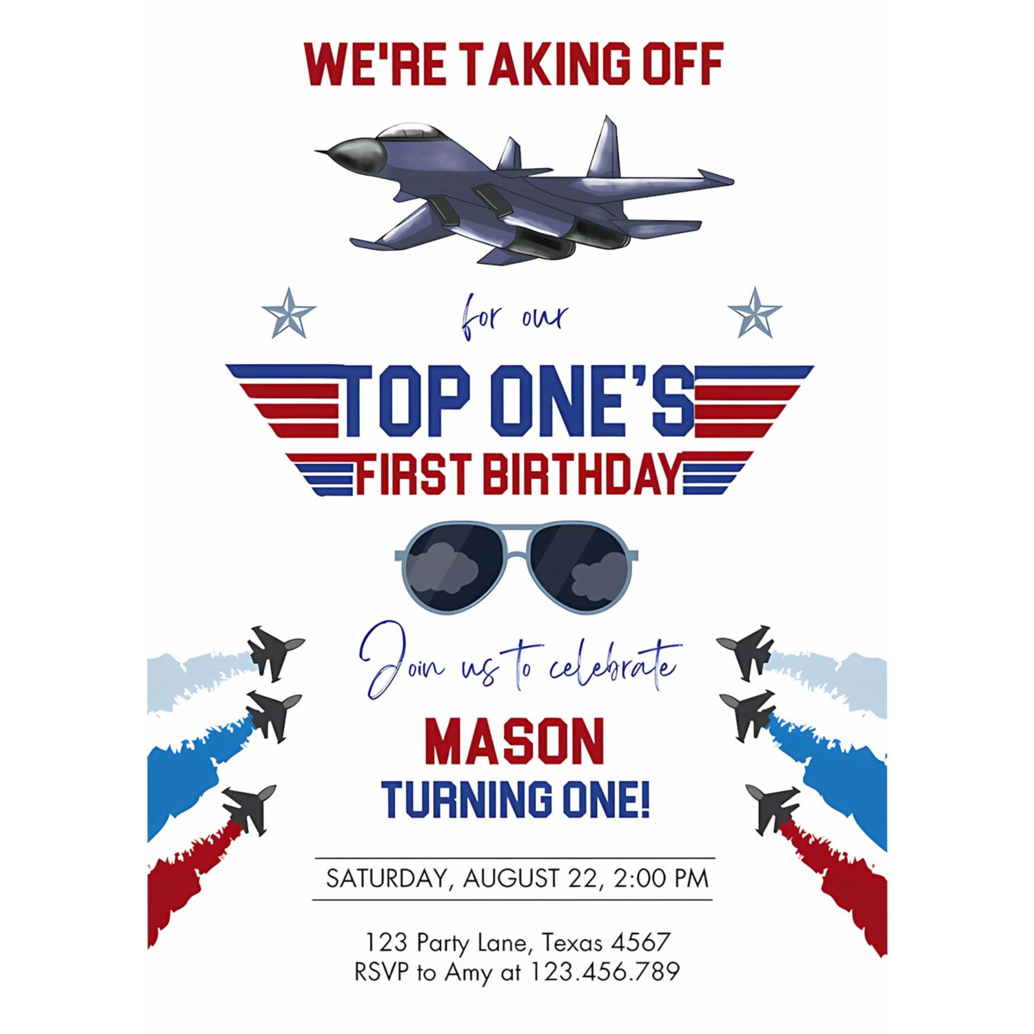 Editable fighter pilot birthday invitation fighter jet pilot 1st one boy military jet instant download printable corjl template 0469 4
