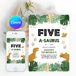 Five-A-Saurus Birthday Invitation