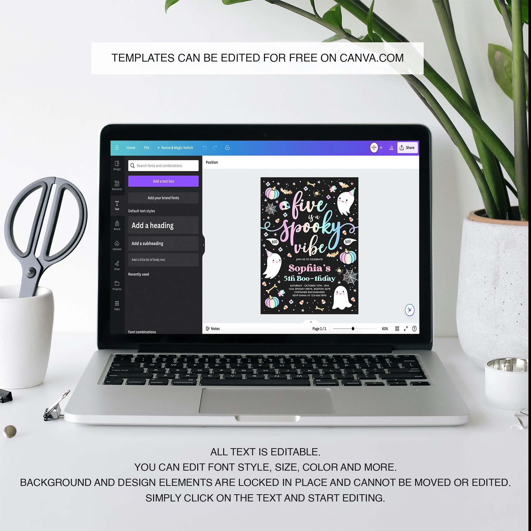 Editable Five Is A Spooky Vibe Halloween Ghost 5th Birthday Party Invitation Cute Ghost 5th Birthday Spooktacular Party Instant Download DQ