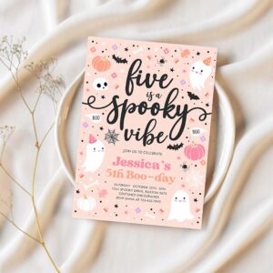 Editable five is a spooky vibe halloween ghost 5th birthday party invitation cute ghost 5th birthday spooktacular party instant download ds 1