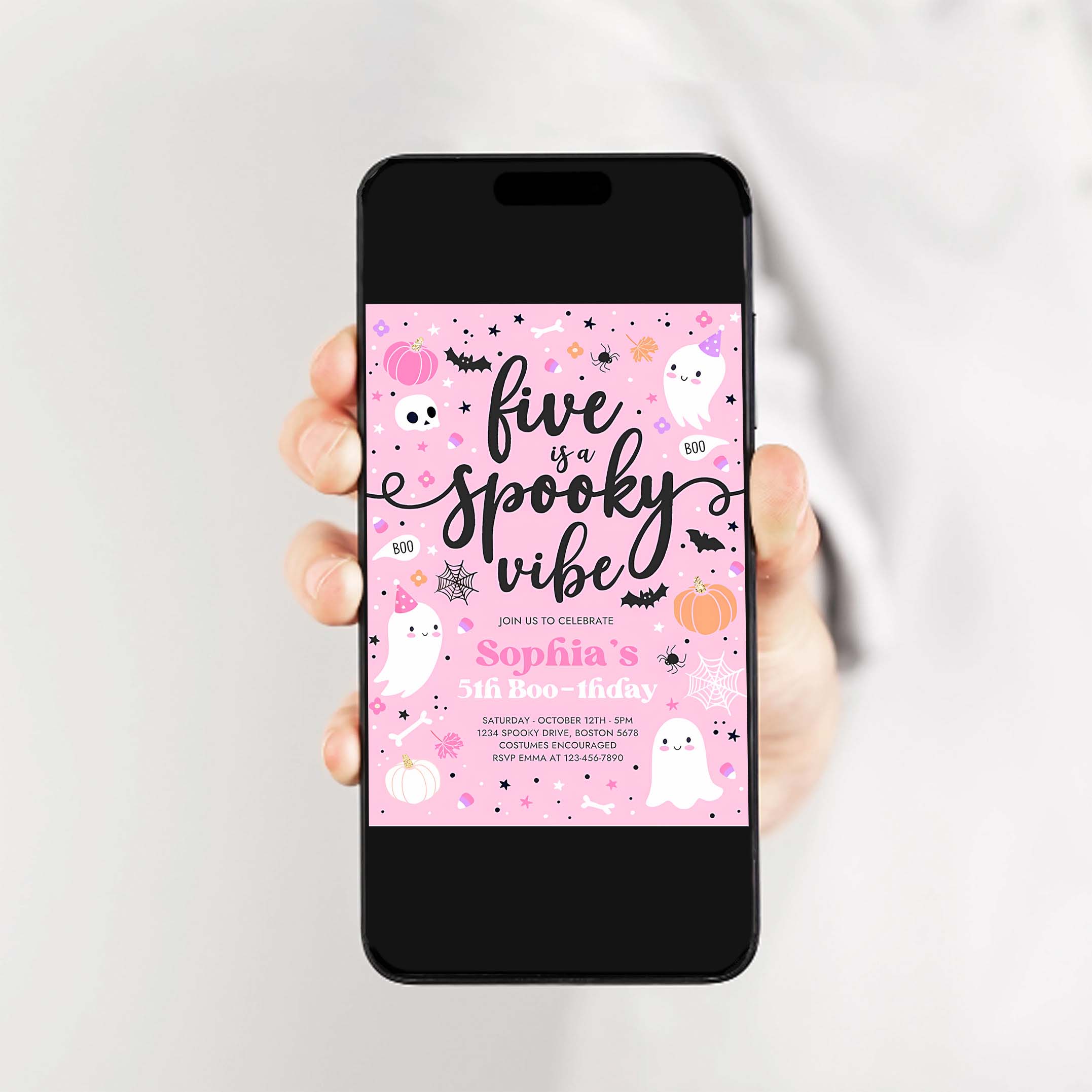 Editable Five Is A Spooky Vibe Halloween Ghost 5th Birthday Party Invitation Cute Ghost 5th Birthday Spooktacular Party Instant Download F4