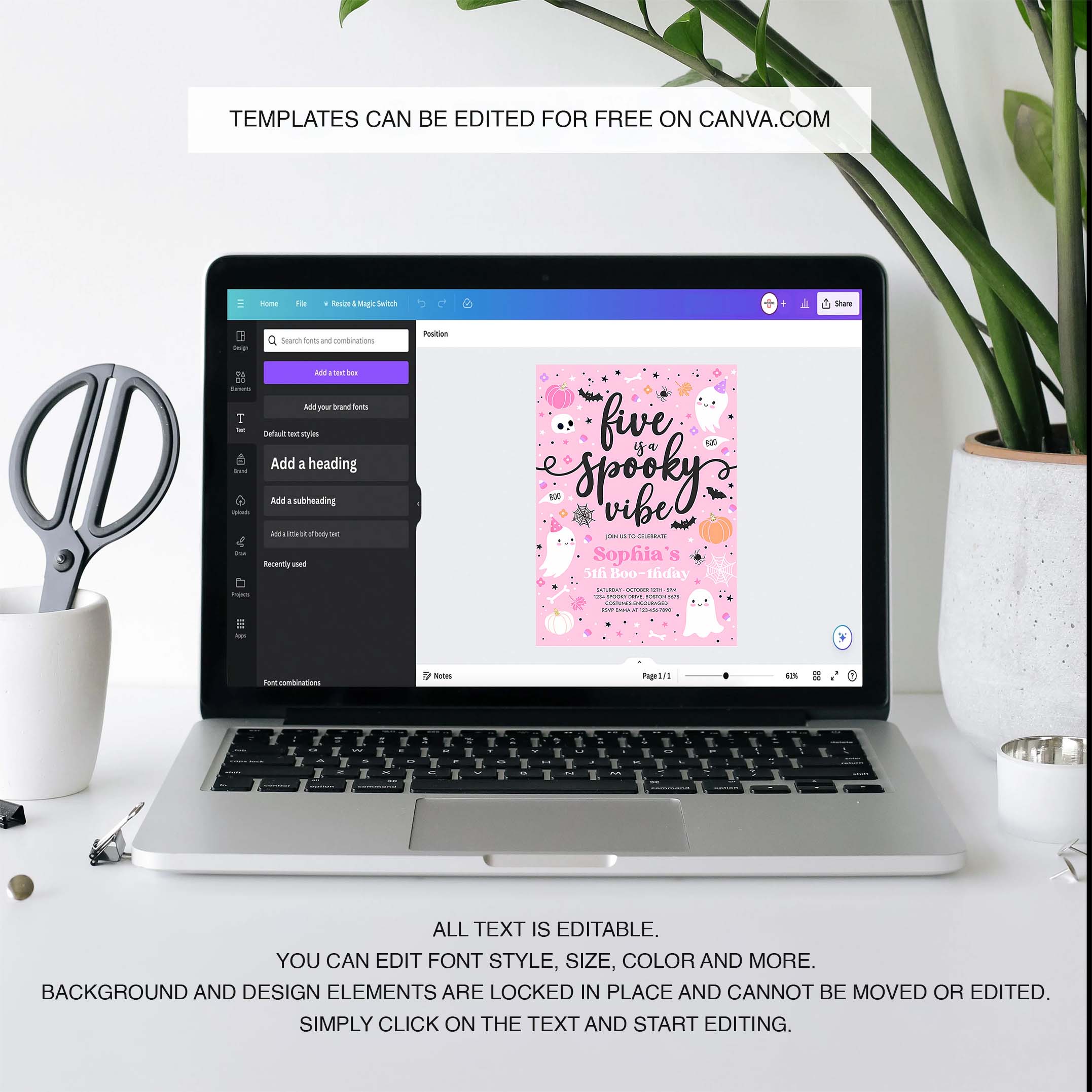 Editable Five Is A Spooky Vibe Halloween Ghost 5th Birthday Party Invitation Cute Ghost 5th Birthday Spooktacular Party Instant Download F4