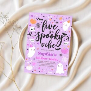 Editable five is a spooky vibe halloween ghost 5th birthday party invitation cute ghost 5th birthday spooktacular party instant download l1 1