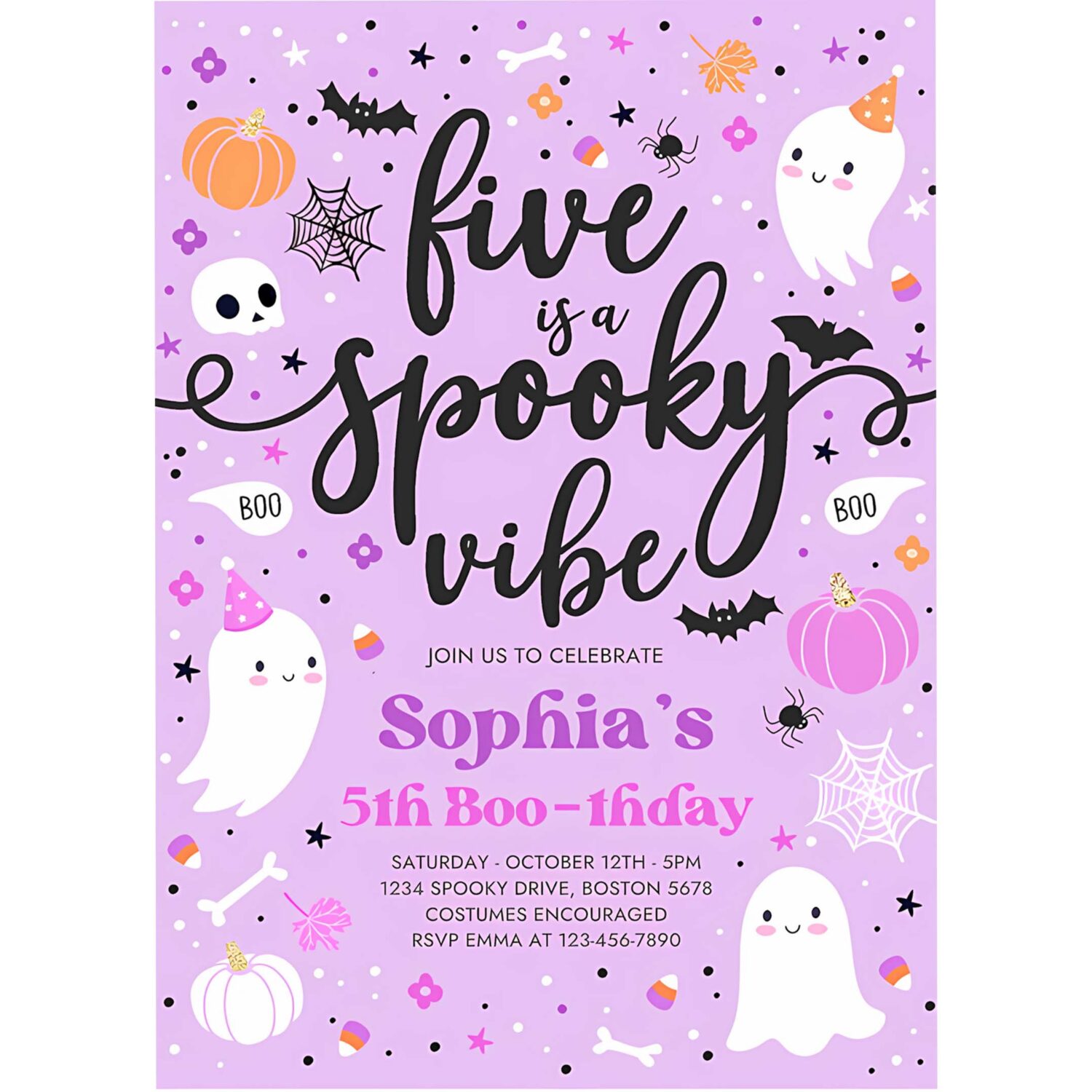 Editable five is a spooky vibe halloween ghost 5th birthday party invitation cute ghost 5th birthday spooktacular party instant download l1 4
